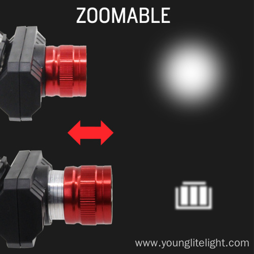 Adjustable angle aluminum zoomable rechargeable led headlamp